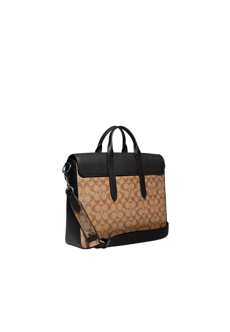 ( PREORDER ) Coach Sullivan Portfolio Brief Messenger Bag In Signature Canvas In Tan Black CZ402