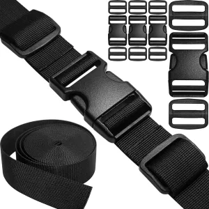 1-1/4" Straps and Buckles Set: 6 yard Nylon Webbing 1.25 inch (32 mm) Wide, 4 pack Side Release Buckle, 8 pcs Tri-Glide Sliders, Plastic Clip Fastener Replacement Heavy Duty Dual Adjustable No Sew