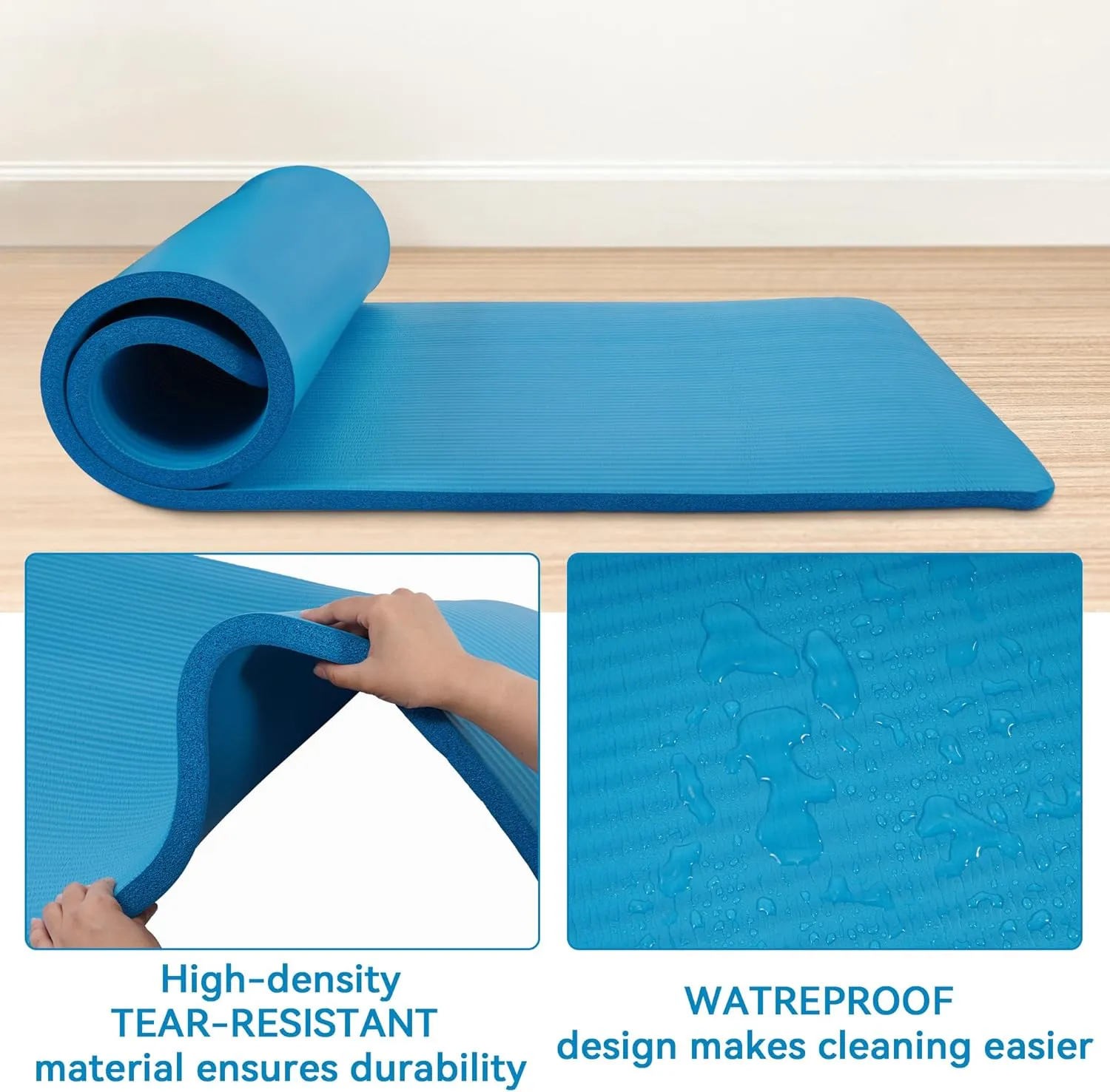 1 Inch Yoga Mat Thick Exercise Workout Mat with Extra Carry Strap Non-slip Fitness Mat Gym Pilates Mat for Stretching & Floor Home Workout Outdoor Training