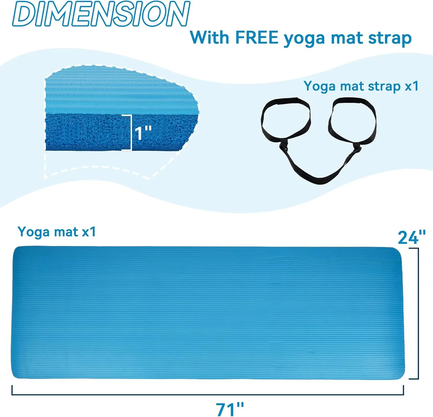 1 Inch Yoga Mat Thick Exercise Workout Mat with Extra Carry Strap Non-slip Fitness Mat Gym Pilates Mat for Stretching & Floor Home Workout Outdoor Training