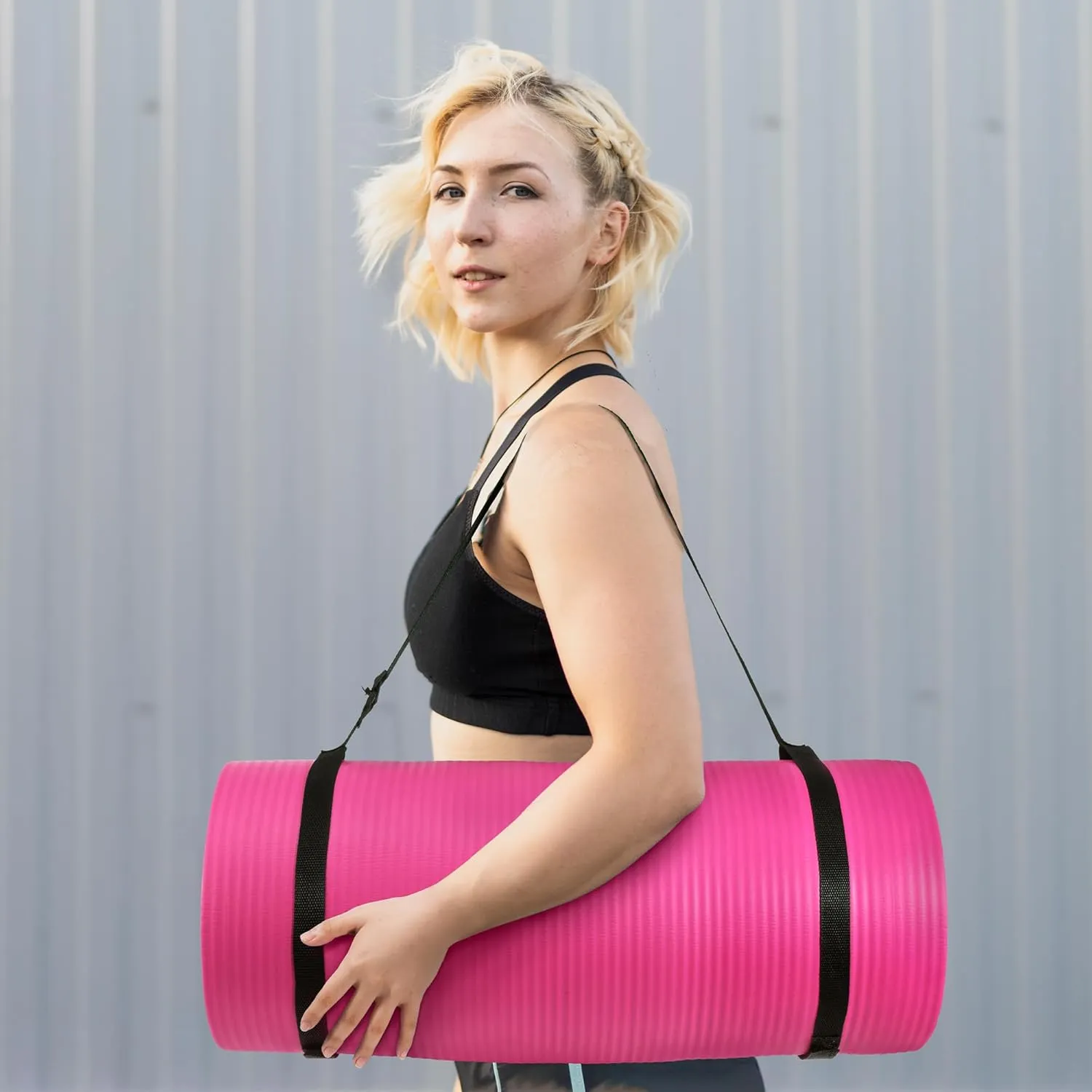 1 Inch Yoga Mat Thick Exercise Workout Mat with Extra Carry Strap Non-slip Fitness Mat Gym Pilates Mat for Stretching & Floor Home Workout Outdoor Training