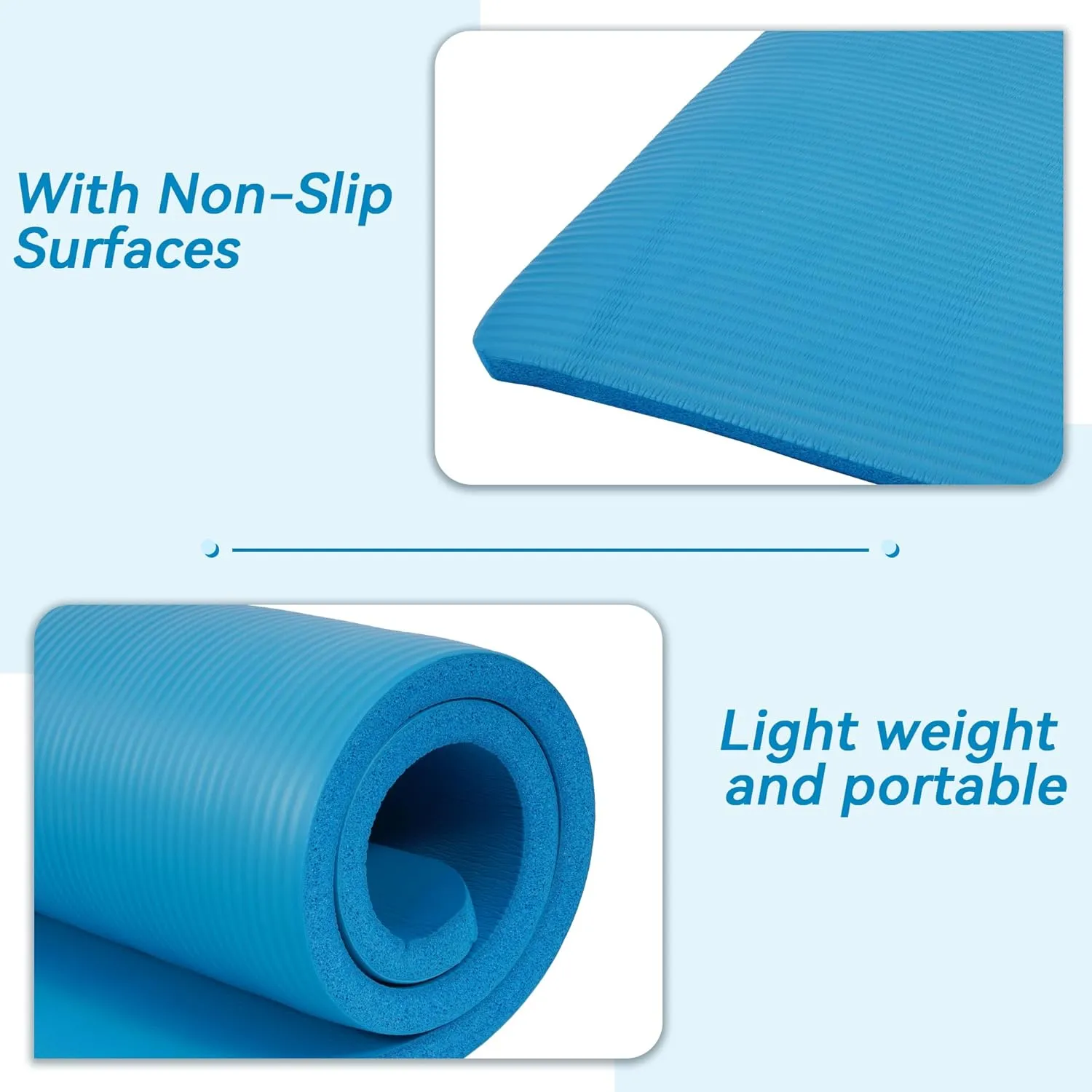 1 Inch Yoga Mat Thick Exercise Workout Mat with Extra Carry Strap Non-slip Fitness Mat Gym Pilates Mat for Stretching & Floor Home Workout Outdoor Training