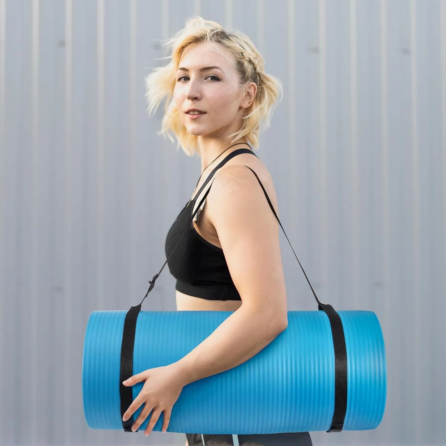 1 Inch Yoga Mat Thick Exercise Workout Mat with Extra Carry Strap Non-slip Fitness Mat Gym Pilates Mat for Stretching & Floor Home Workout Outdoor Training
