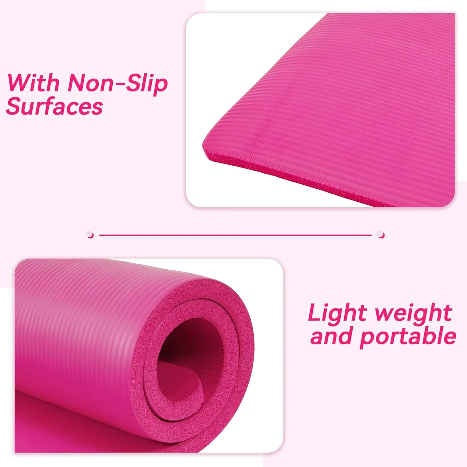 1 Inch Yoga Mat Thick Exercise Workout Mat with Extra Carry Strap Non-slip Fitness Mat Gym Pilates Mat for Stretching & Floor Home Workout Outdoor Training