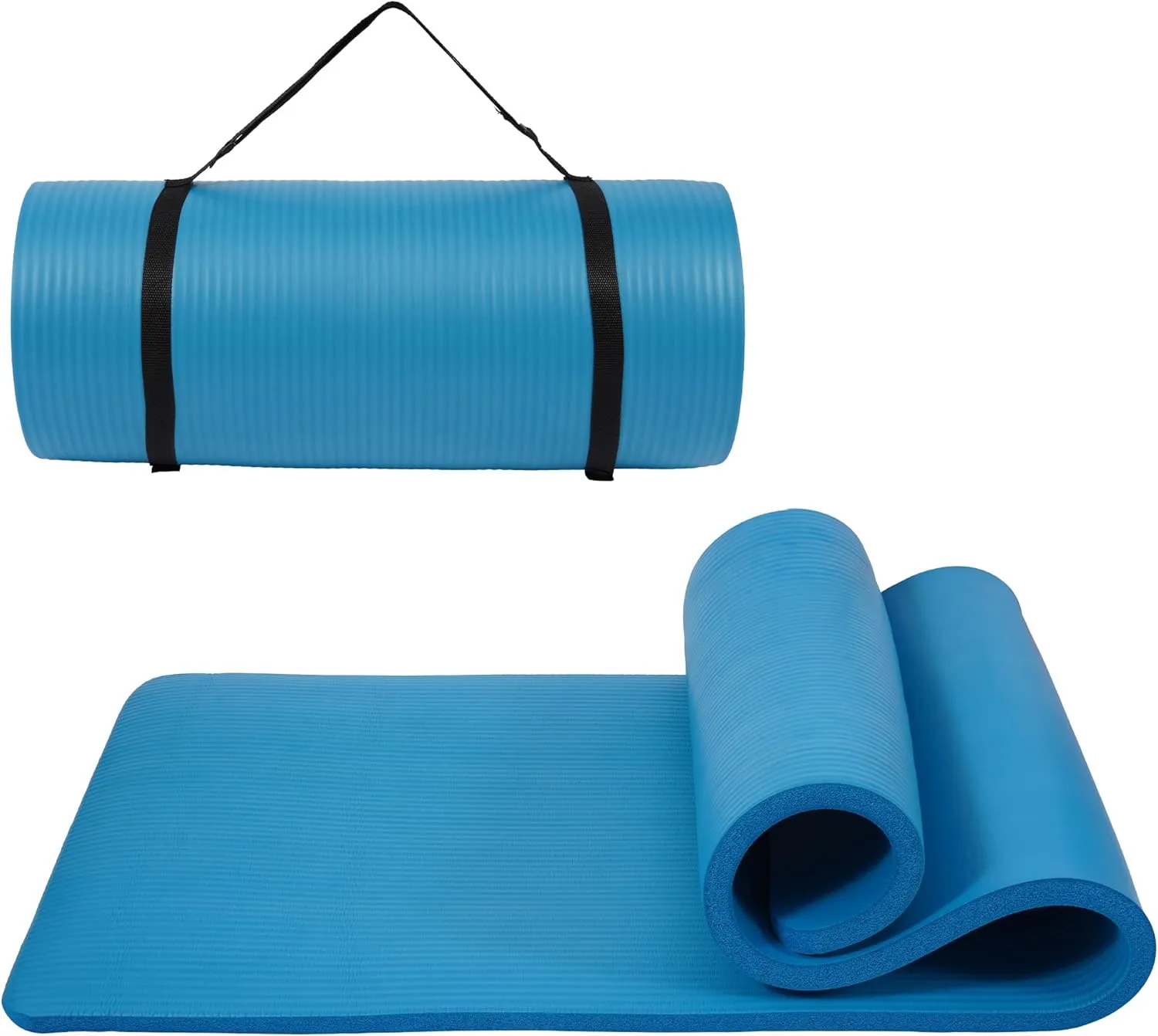1 Inch Yoga Mat Thick Exercise Workout Mat with Extra Carry Strap Non-slip Fitness Mat Gym Pilates Mat for Stretching & Floor Home Workout Outdoor Training