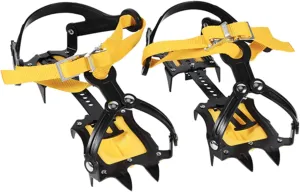 10 - Teeth Crampons, Strap Binding Type Ice Grips Slip Resistant Cleats Ice Crampons Winter Snow Boot Shoe Covers for Hiking