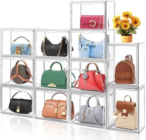 10Pack Clear Stackable Plastic Storage Bins with Magnetic Lid, Acrylic Shoe Display Case for Book Cosmetic Figures Collectibles Showcase, Shoe Box Handbag Organizer