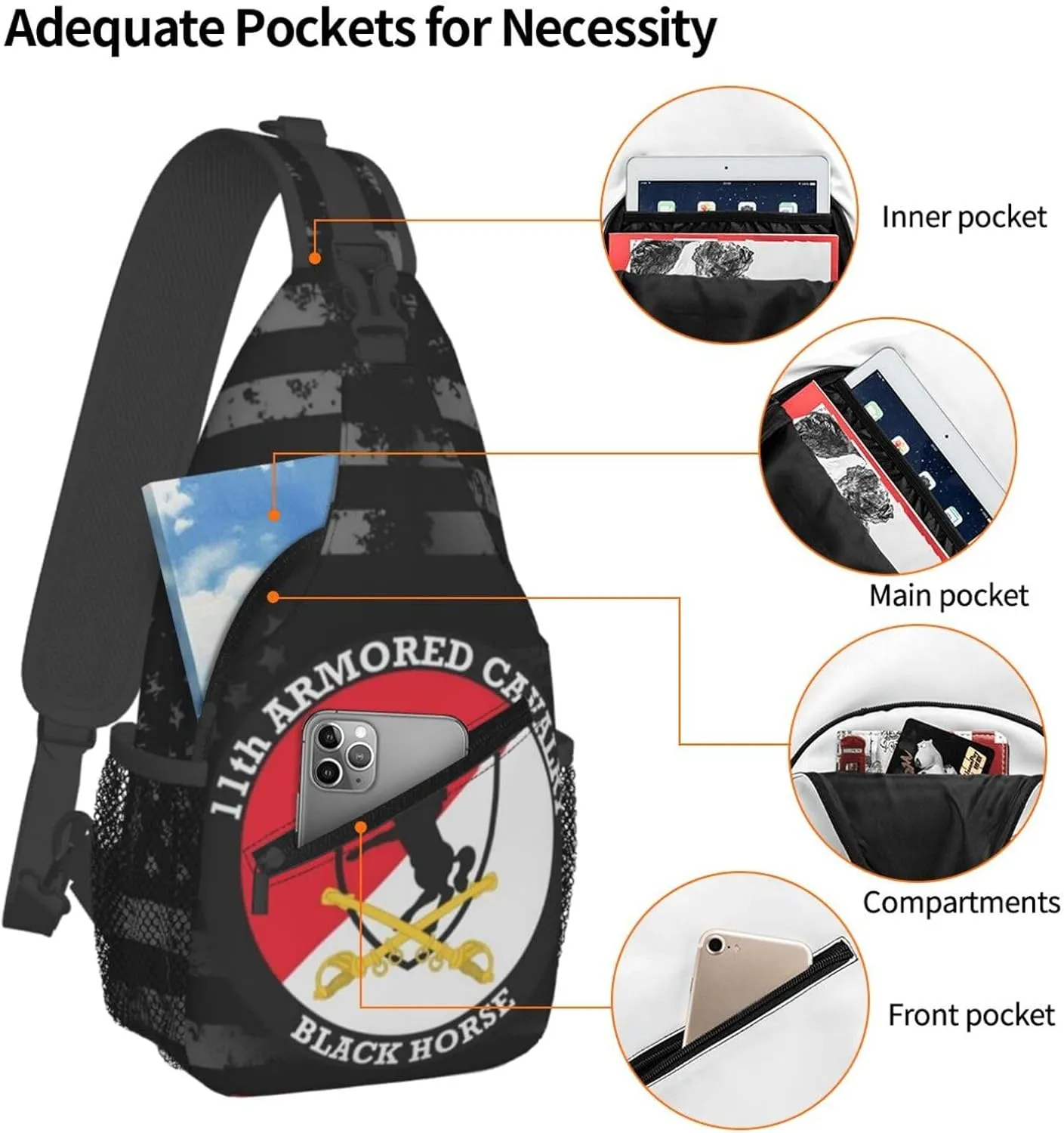 11th Armored Cavalry Regiment Crossbody Backpack Dachshunds Dog Chest Bag Lightweight One Strap Backpack Multipurpose Travel Hiking For Men Women