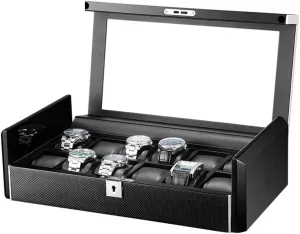 12 Grids Leather Wooden Travel Watch Display Case Holder Organizer Box Mechanical Watch Display Cassette Lock Wristwatch Box, Size(