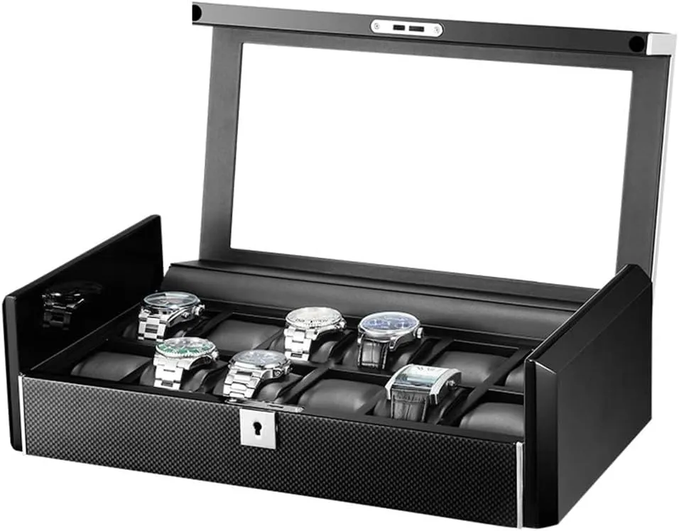 12 Grids Leather Wooden Travel Watch Display Case Holder Organizer Box Mechanical Watch Display Cassette Lock Wristwatch Box, Size(