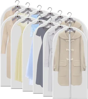 12-Pack Clear Garment Bags 48" - Dustproof Clothes Storage Covers with Full Zipper | Extra Long Hanging Organizers for Suits, Dresses, Seasonal Wardrobe & Travel Protection