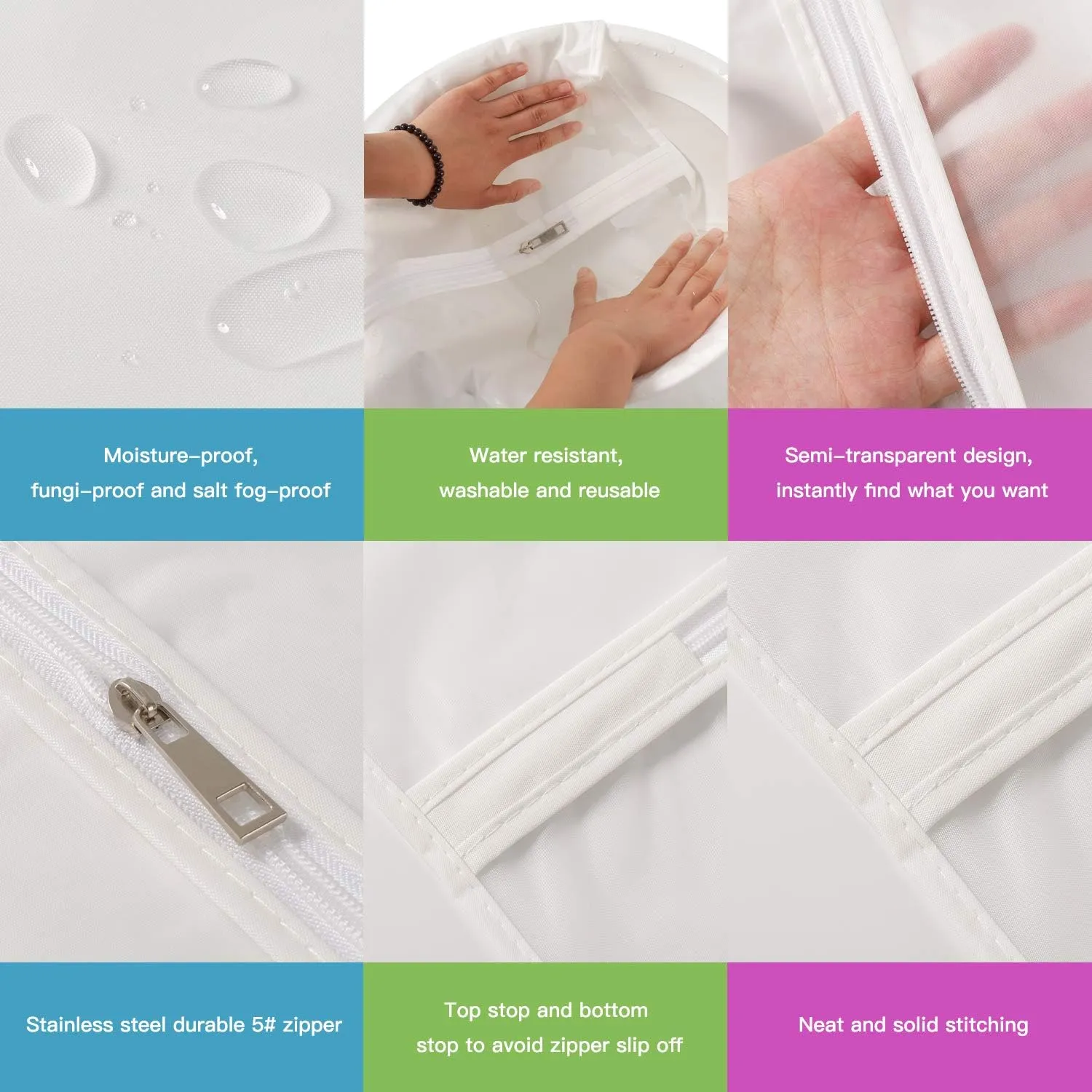 12-Pack Clear Garment Bags 48" - Dustproof Clothes Storage Covers with Full Zipper | Extra Long Hanging Organizers for Suits, Dresses, Seasonal Wardrobe & Travel Protection