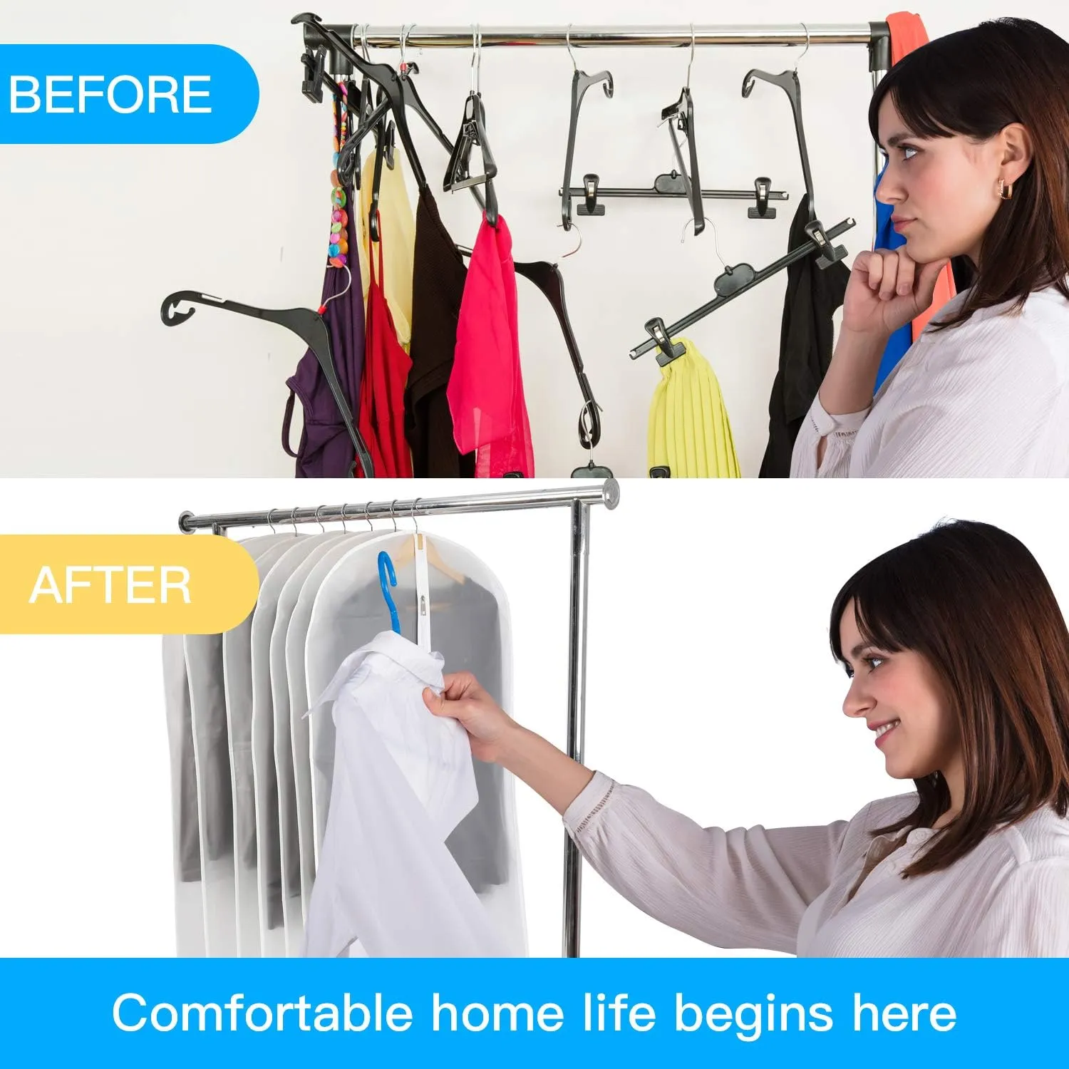 12-Pack Clear Garment Bags 48" - Dustproof Clothes Storage Covers with Full Zipper | Extra Long Hanging Organizers for Suits, Dresses, Seasonal Wardrobe & Travel Protection