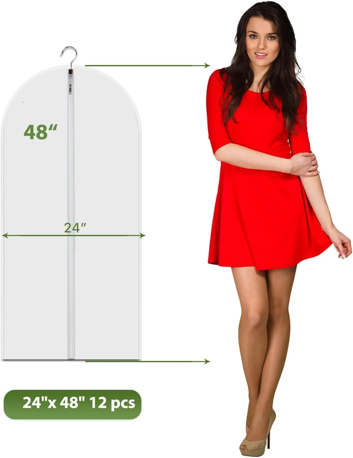 12-Pack Clear Garment Bags 48" - Dustproof Clothes Storage Covers with Full Zipper | Extra Long Hanging Organizers for Suits, Dresses, Seasonal Wardrobe & Travel Protection