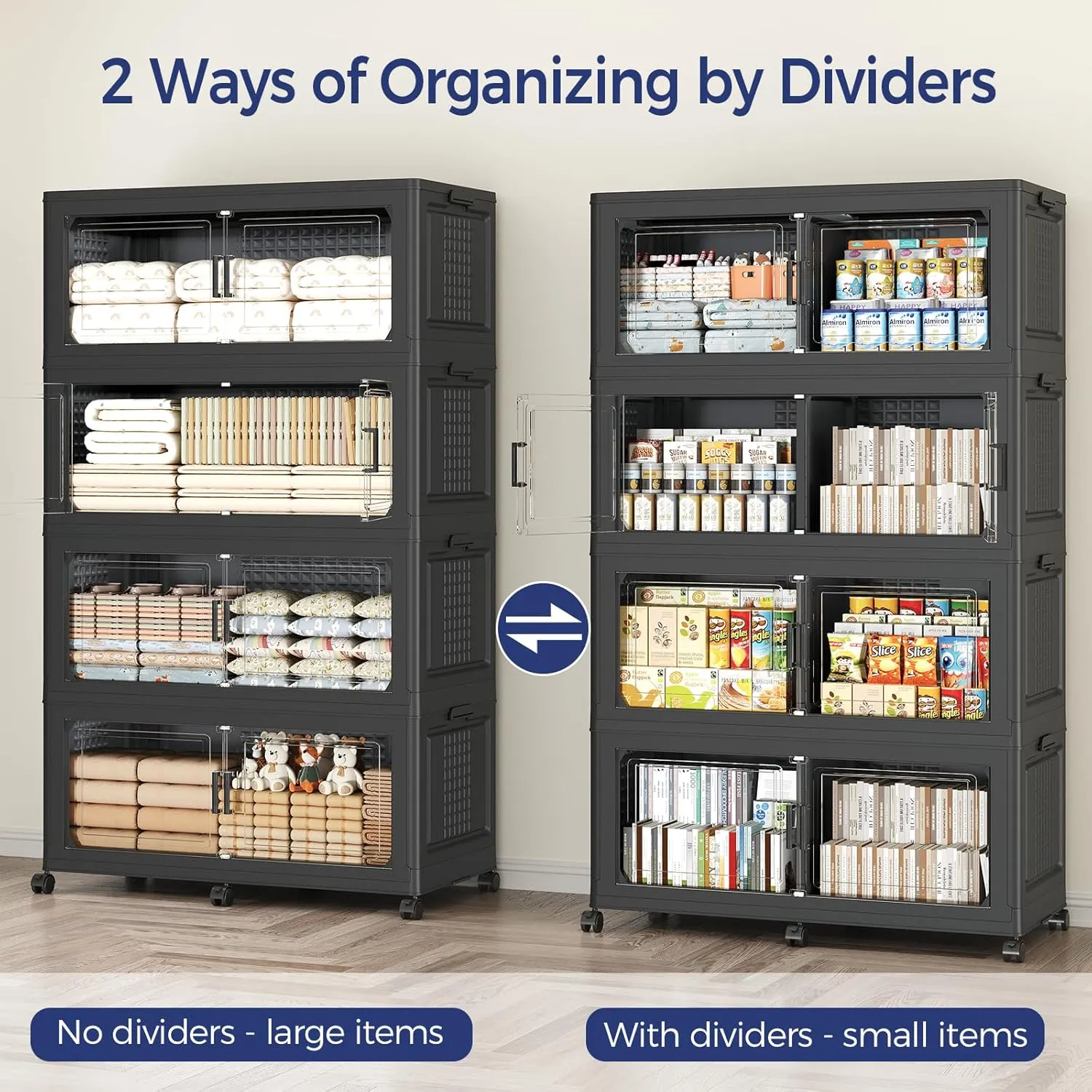 120GAL Extra Large Storage Bins with Lid, 480Qt Stackable Closet Organizers and Drawers, Collapsible Storage Bins with Wheels, Folding Storages Cabinet for Home Bedroom Office, 3Pack