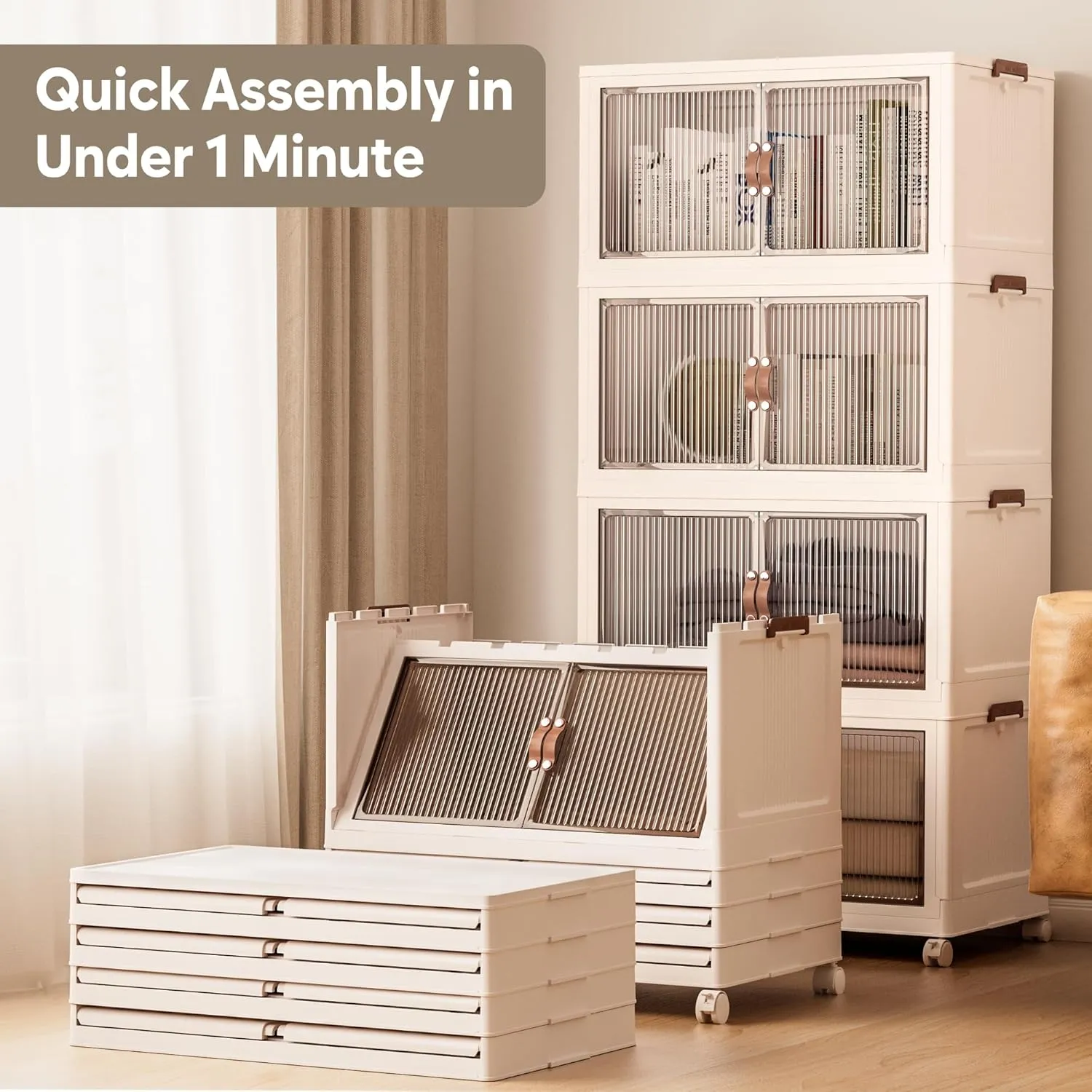 120Gal Large Storage Bins with lids, 480QT Plastic Stackable Storage Containers with Wheels, Collapsible Closet Organizer and Storage Drawers,Clothes Organization for Cabinet Home, 4Pack White
