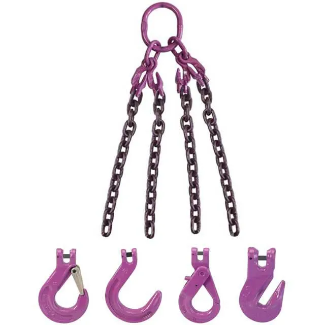 1/2" x 5' - Adjustable 4 Leg Chain Sling w/ Foundry Hooks - Grade 100