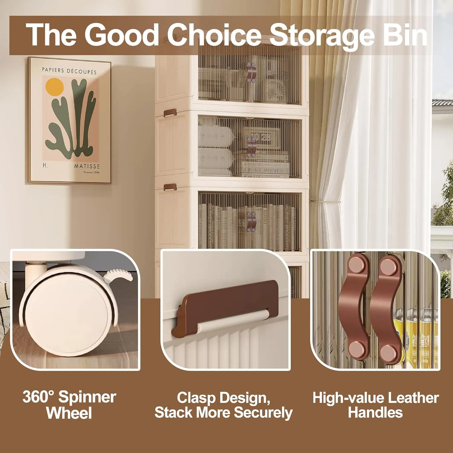 136Gal/543Qt Stackable Storage Bins Folding Collapsible Storage Bins with Lid, Closet Organizers and Storage, Storage Box with Door Beige 26" W x 17" D x 71" H
