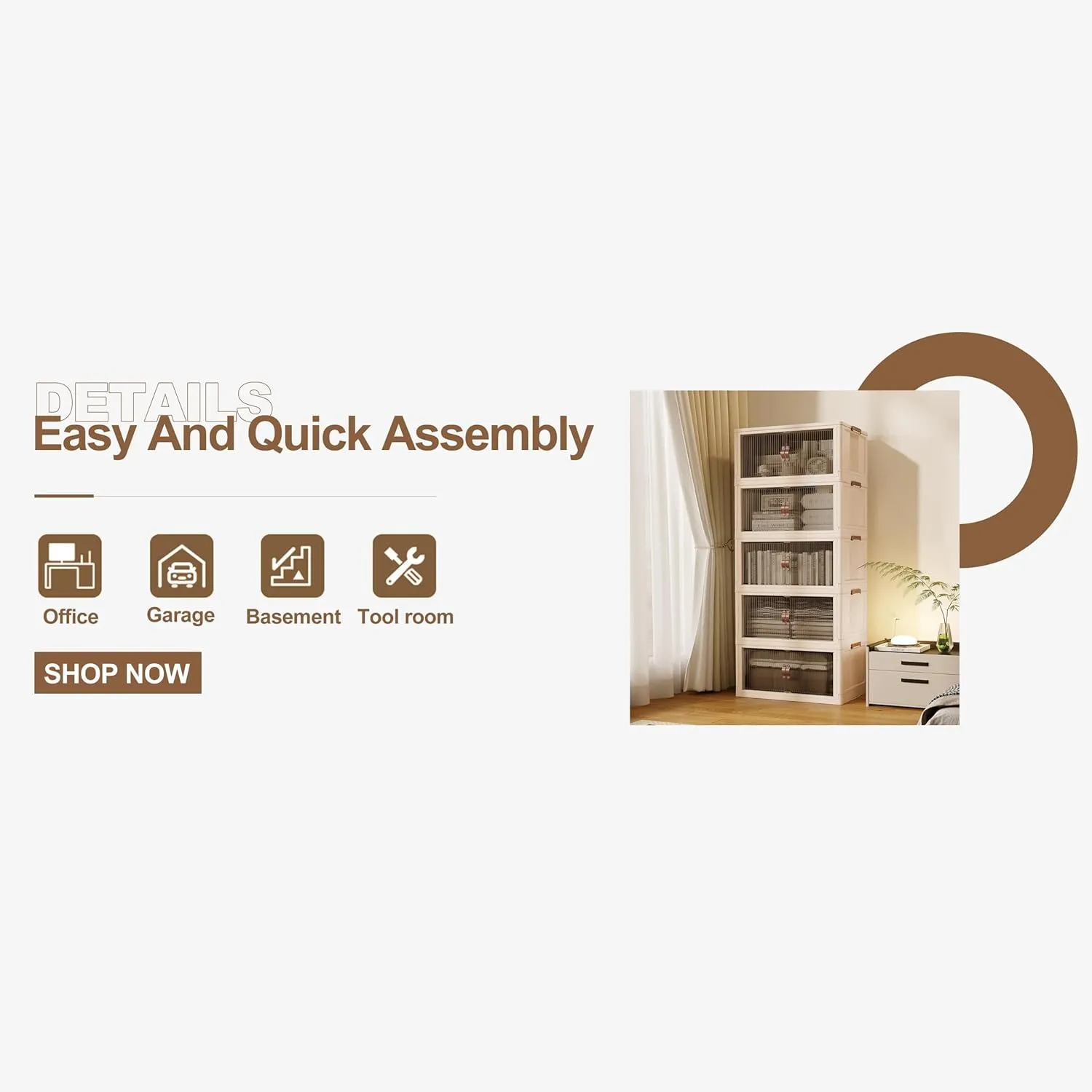 136Gal/543Qt Stackable Storage Bins Folding Collapsible Storage Bins with Lid, Closet Organizers and Storage, Storage Box with Door Beige 26" W x 17" D x 71" H
