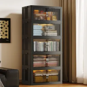 136Gal/543Qt Stackable Storage Bins Folding Collapsible Storage Bins with Lid, Closet Organizers and Storage, Storage Box with Door Black 26" W x 17" D x 71" H