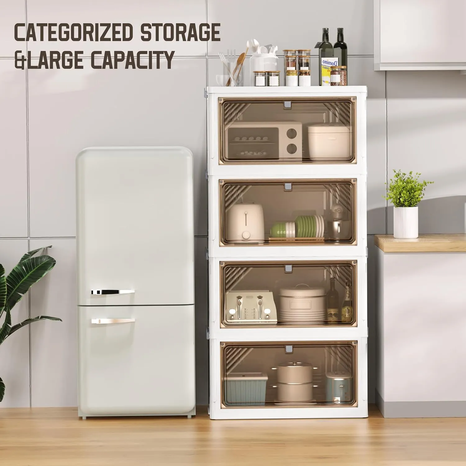 144 Quart 3 Tier Plastic Storage Bins with Lid - Foldable Stackable Storage Bins with Doors - Closet Organizers and Storage - Plastic Drawer Storage for Bedroom StudToy Room Office（48QT×3）