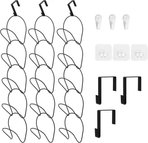 15 Pack Hat Holder, Hanging Hat Holder Baseball Hat Holder Wig Organizer, Multifunctional Door/Wall Hat Organizer for Scarves, Handbags, Towels, Clothes, Tie Doors, Wall Hooks, Black (Black)