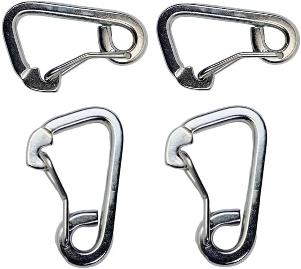 15/32" Harness Clip Spring Gate Snap Hook Carabiner Hook Stainless Steel 4 Pcs