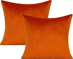 16x16 Set of 2 Burnt Orange Fall Throw Pillow Covers Decorative Thanksgiving Decor Autumn Rust Velvet Outdoor Couch Decorative Cushion Cases Home Decoration for Porch Patio Sofa Bedroom Car
