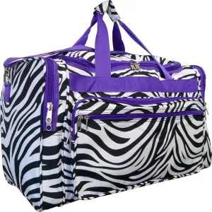 19-inch Travel Duffle Bag | Multiple Designs to Choose From | Perfect Travel Size Duffel Bag by Unique Traveler (Zebra-Purple Trim)