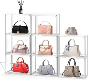 1Pack Closet Organizers and Storage, Acrylic Display Case for Handbag and Purse Clear Plastic Bag Storage Box with Magnetic Lid for Handbag, Book, Hat, Shoes