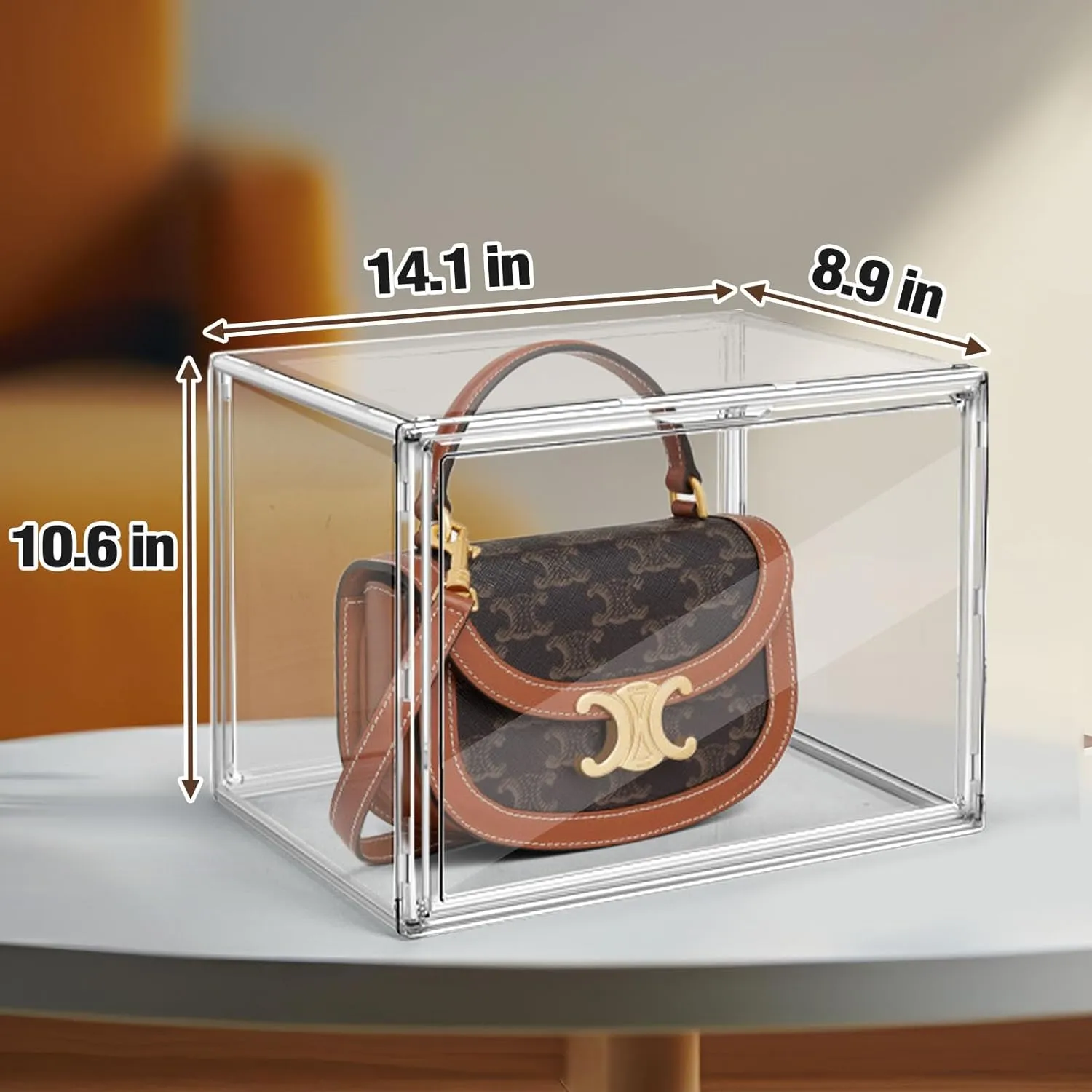 1Pack Closet Organizers and Storage, Acrylic Display Case for Handbag and Purse Clear Plastic Bag Storage Box with Magnetic Lid for Handbag, Book, Hat, Shoes