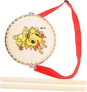 1set Dragon Pattern Hand Drum Portable Percussion Music Toy for Boys and Girls Stage Performance Instrument Drumsticks and Strap for Early Education and Fun Activities