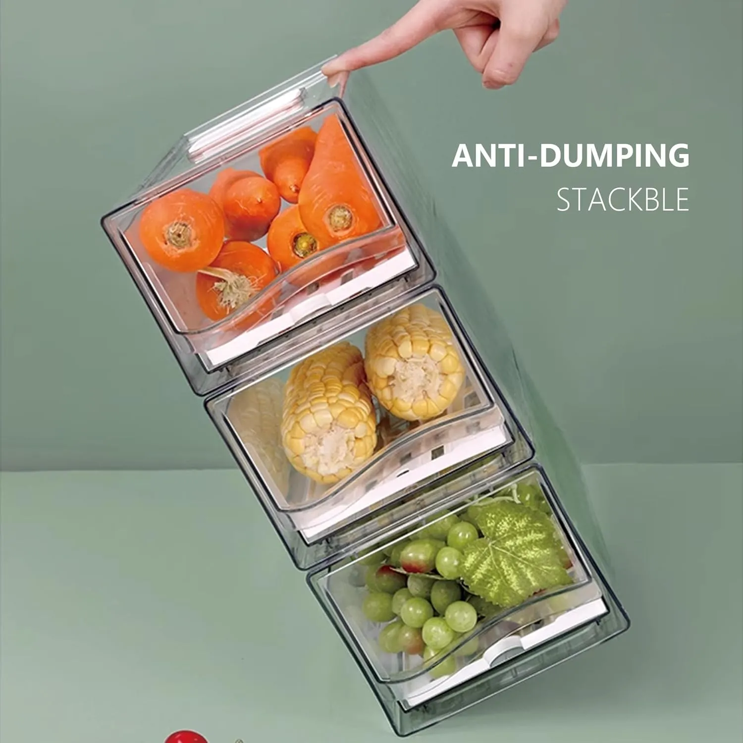 2 Pack Refrigerator Organizers and Storage with Drain Board, Stackable Fridge Organizer Clear for Produce Fruit Food, Drinks, Meat,Vegetable Storage in Barbecue Shop, Restaurant,,BPA Free