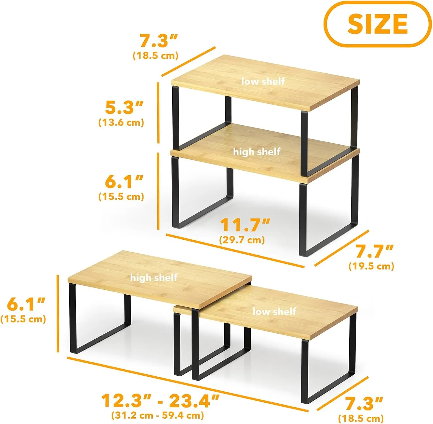 2 Pack Stackable Kitchen Cabinet Organizers Short