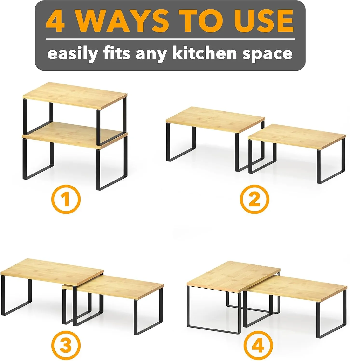2 Pack Stackable Kitchen Cabinet Organizers Short