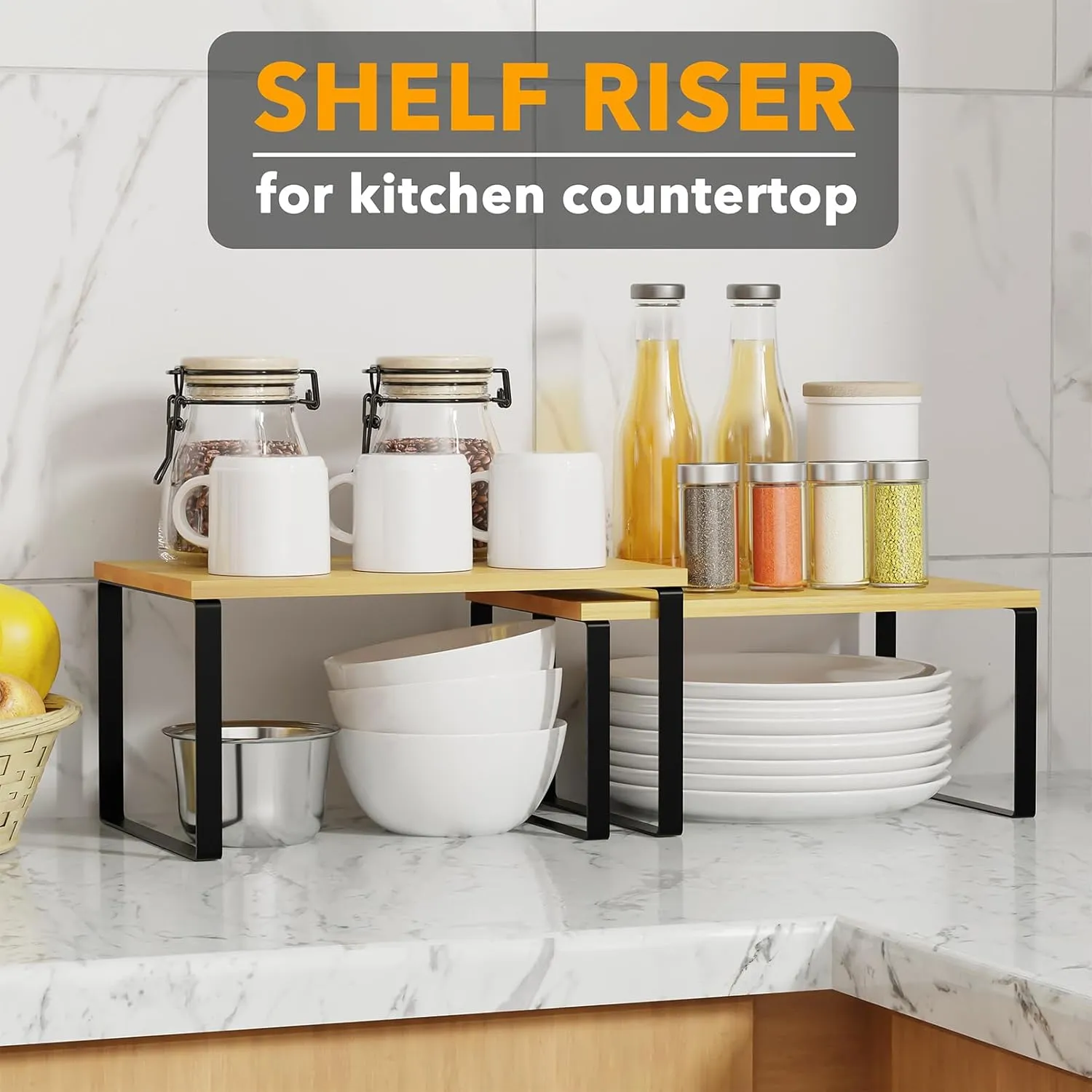 2 Pack Stackable Kitchen Cabinet Organizers Short