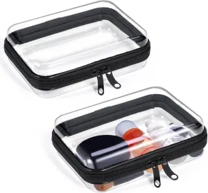 2 Pack Zippered Hard Pouch, Clear Plastic Storage Box Containers Small Toiletry Bag, Clear Hard Shell Zipper Case for Small Items, Cosmetics, Toys, Building Blocks, Puzzles, Stationery Accessories