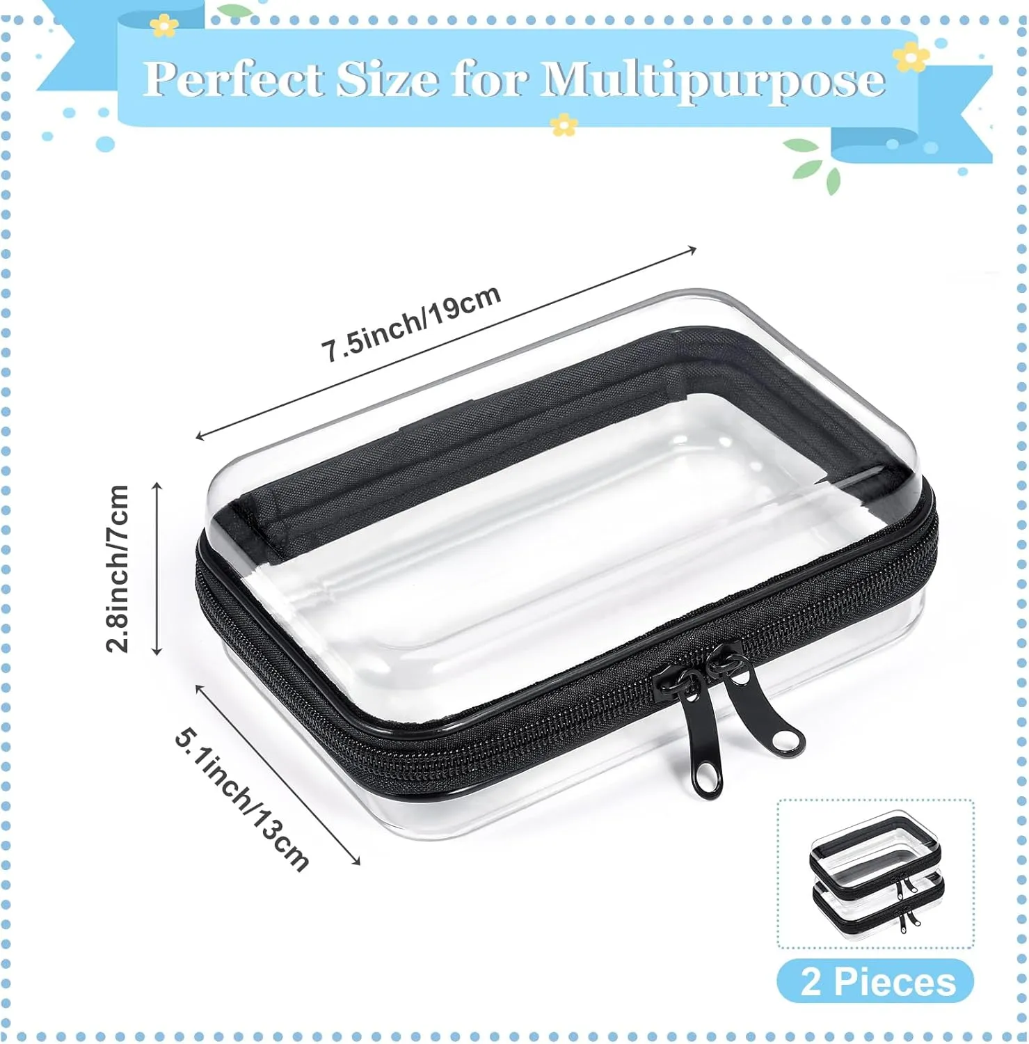 2 Pack Zippered Hard Pouch, Clear Plastic Storage Box Containers Small Toiletry Bag, Clear Hard Shell Zipper Case for Small Items, Cosmetics, Toys, Building Blocks, Puzzles, Stationery Accessories