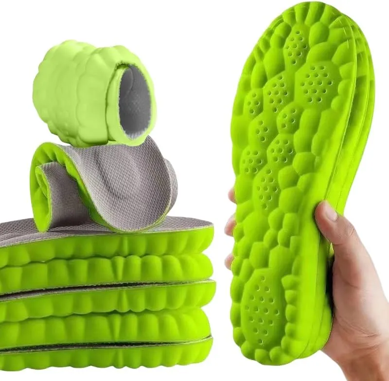 2 Pairs Insoles for Women Men - U-Shape Memory Foam Insoles - Super Soft 4D Cloud Insole for Anti Fatigue, Shock Absorption, Foot Pain Relief (Green, Men: US 8-11)