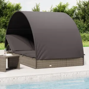 2-Person Sunbed with Adjustable Round Roof, Durable PE Rattan, for Outdoor Relaxation, Gray