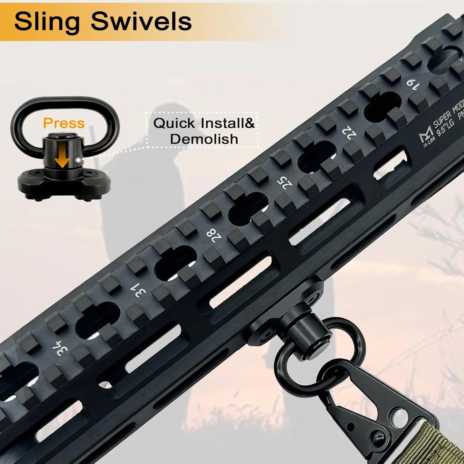 2 Point QD Rifle Sling with QD Swivels Mounts, Traditional Two-Point All Metal Hardware Elastic Sling, Adjustable Extra Long Webbing Gun Sling
