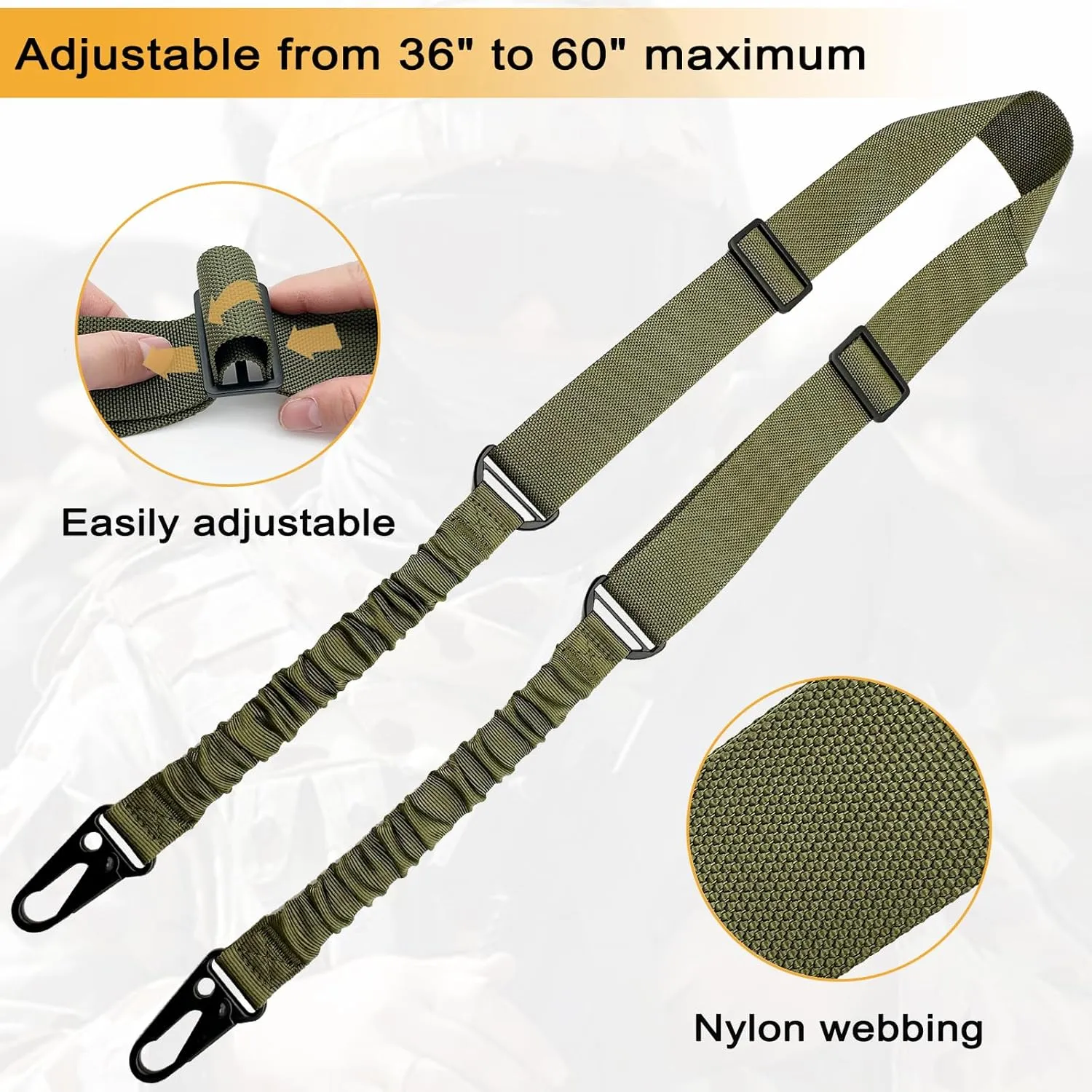 2 Point QD Rifle Sling with QD Swivels Mounts, Traditional Two-Point All Metal Hardware Elastic Sling, Adjustable Extra Long Webbing Gun Sling