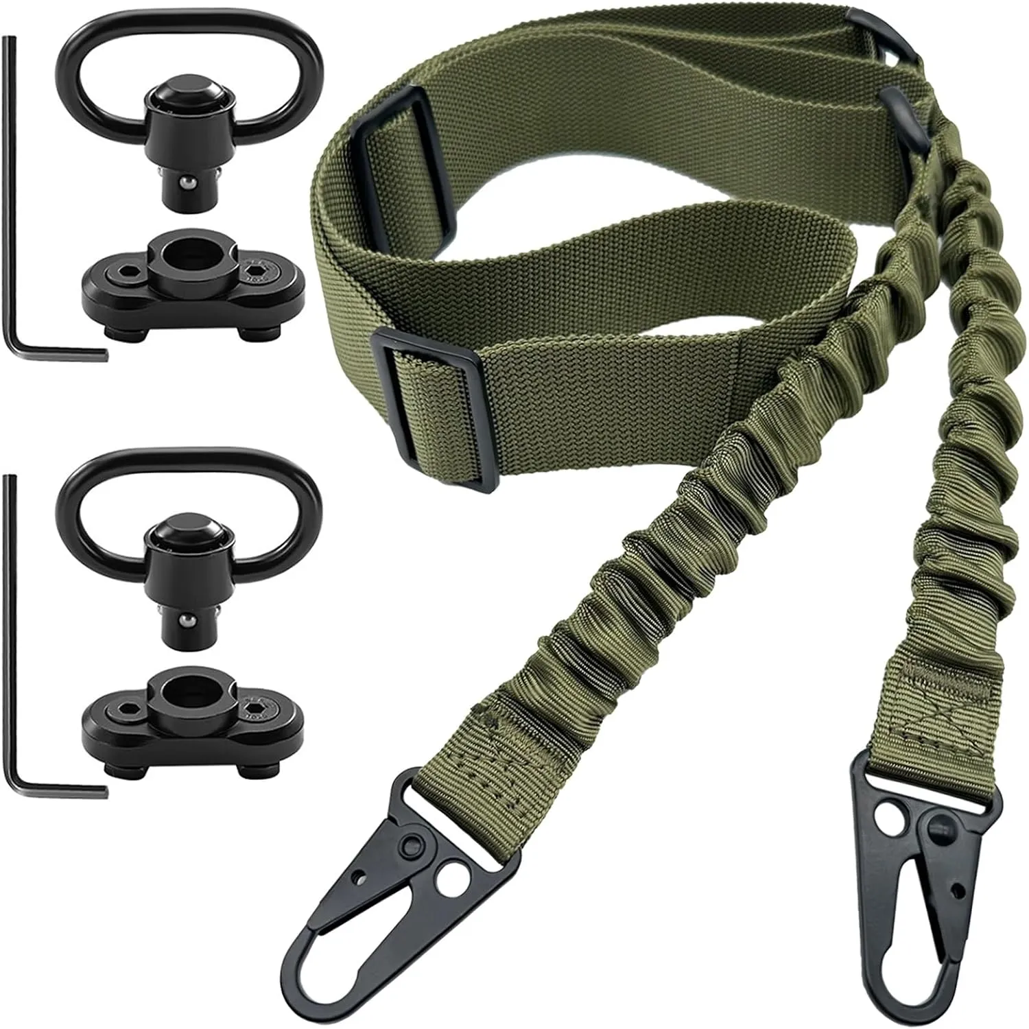 2 Point QD Rifle Sling with QD Swivels Mounts, Traditional Two-Point All Metal Hardware Elastic Sling, Adjustable Extra Long Webbing Gun Sling