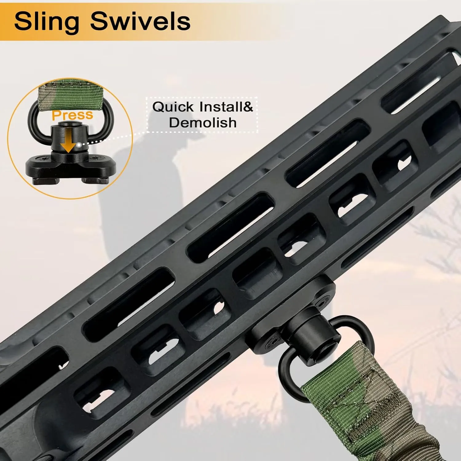2 Point Sling Strap with QD Swivels, 1.5 inch Webbing Two Point QD Sling with Hardware Buckle