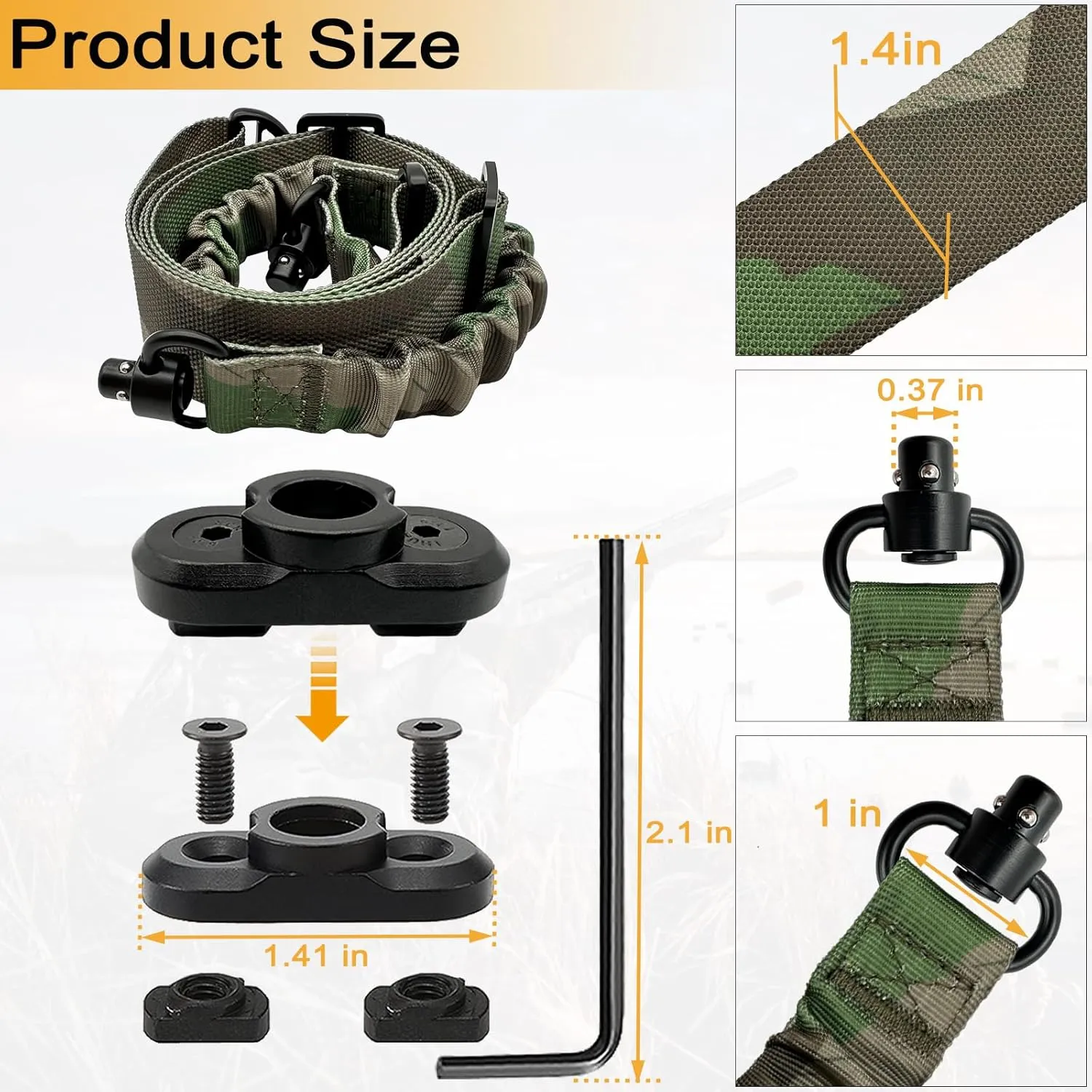 2 Point Sling Strap with QD Swivels, 1.5 inch Webbing Two Point QD Sling with Hardware Buckle