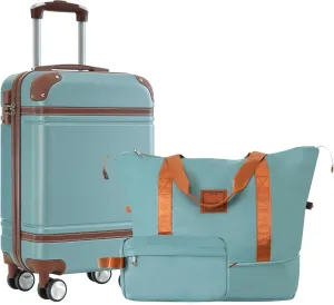 20-Inch Hardshell Luggage Set with Travel Duffel and Toiletry Bag, Double Spinner Wheels, Vintage Style, Green