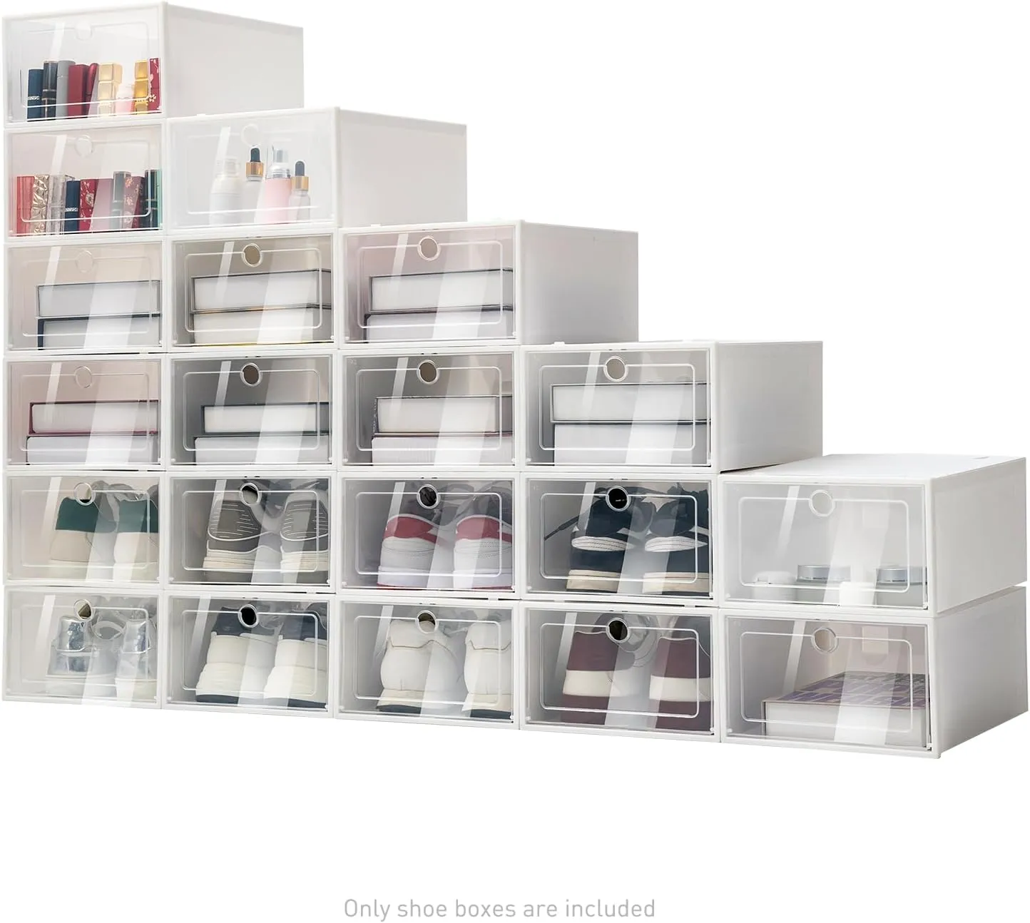 20 Pack X-Large Shoe Storage Boxes Organizers, Clear Plastic Stackable Shoe Organizer with Lid, for Entryway, Closet, Under Bed, White