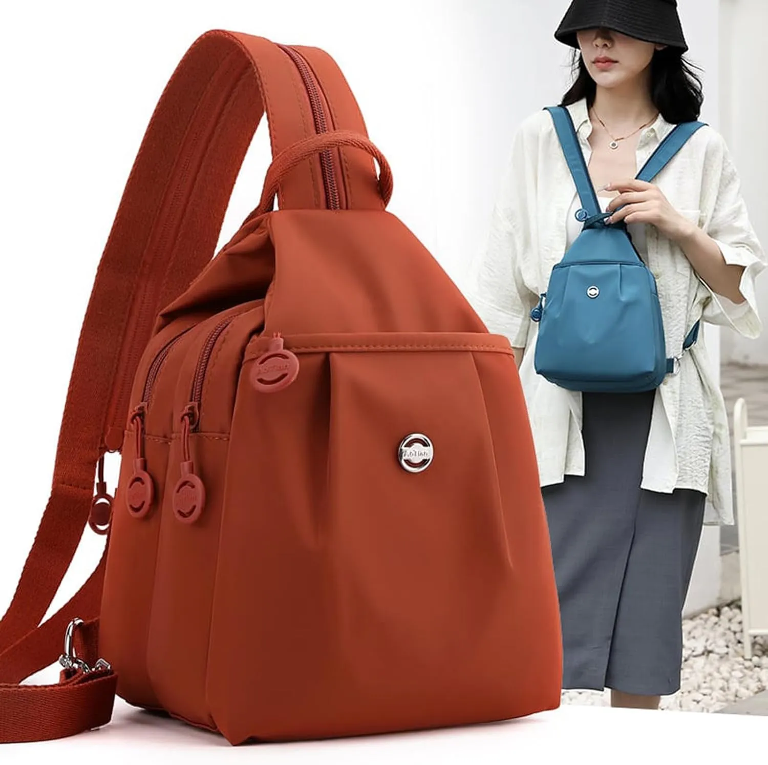 2025 Backpack Chest Bag Double Zipper Large Capacity, Adjustable Shoulder Strap, Waterproof Oxford Fabric for Travel,Sports (Light Khaki)