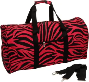 21 in Print Duffle, Overnight, Carry on Bag with Outside Pocket and Shoulder Strap (Pink Zebra)