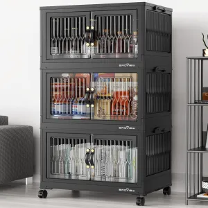 240Qt Stackable Storage Bins with Lid, Closet Organizer and Storage Drawer, Collapsible Storage Box with Wheels, Plastic Clothes Storage Cabinet Containers for Home Organization, 3Pack Black